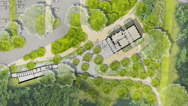 An aerial view rendering of the new welcome sequence at Storm King Art Center.